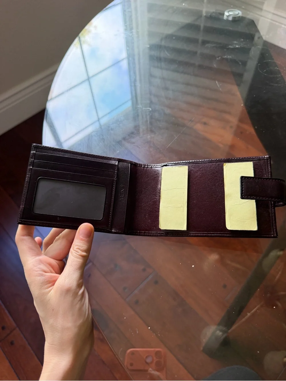 Tumi Deep/Mahogany or Dark Burgundy Leather ID & Card Holder